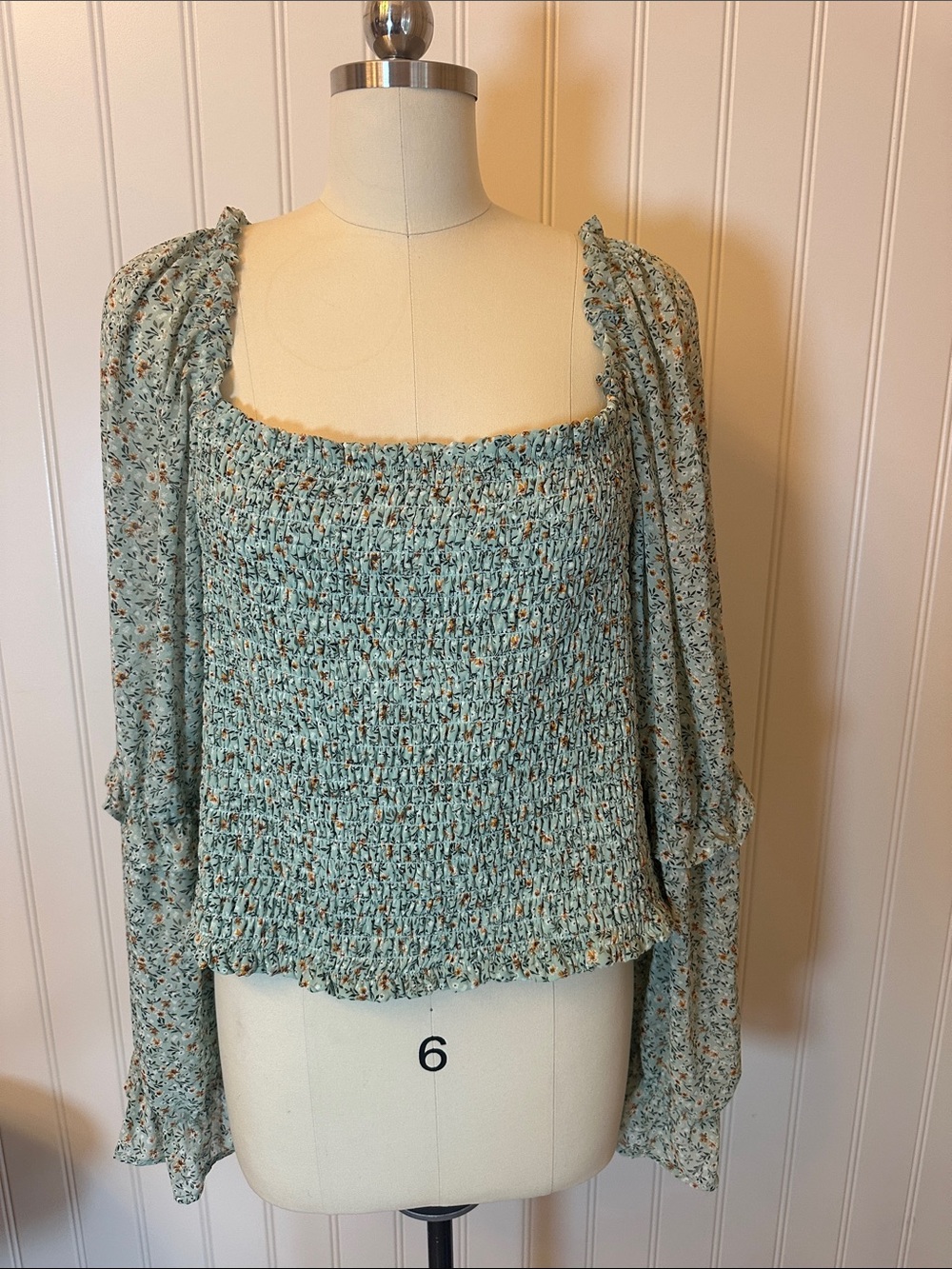 wild fable Sage Floral Smocked Square Neck Blouse